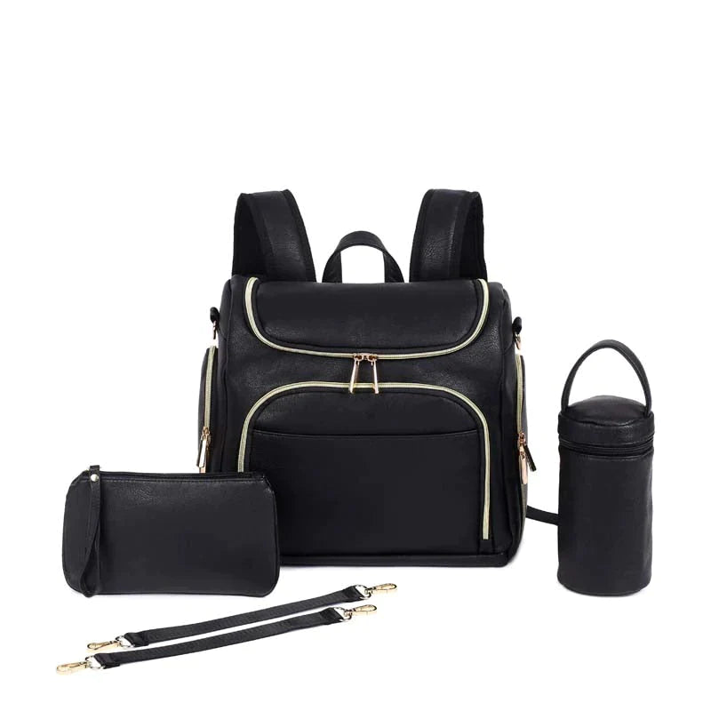 Black Baby Diaper Leather Back Pack